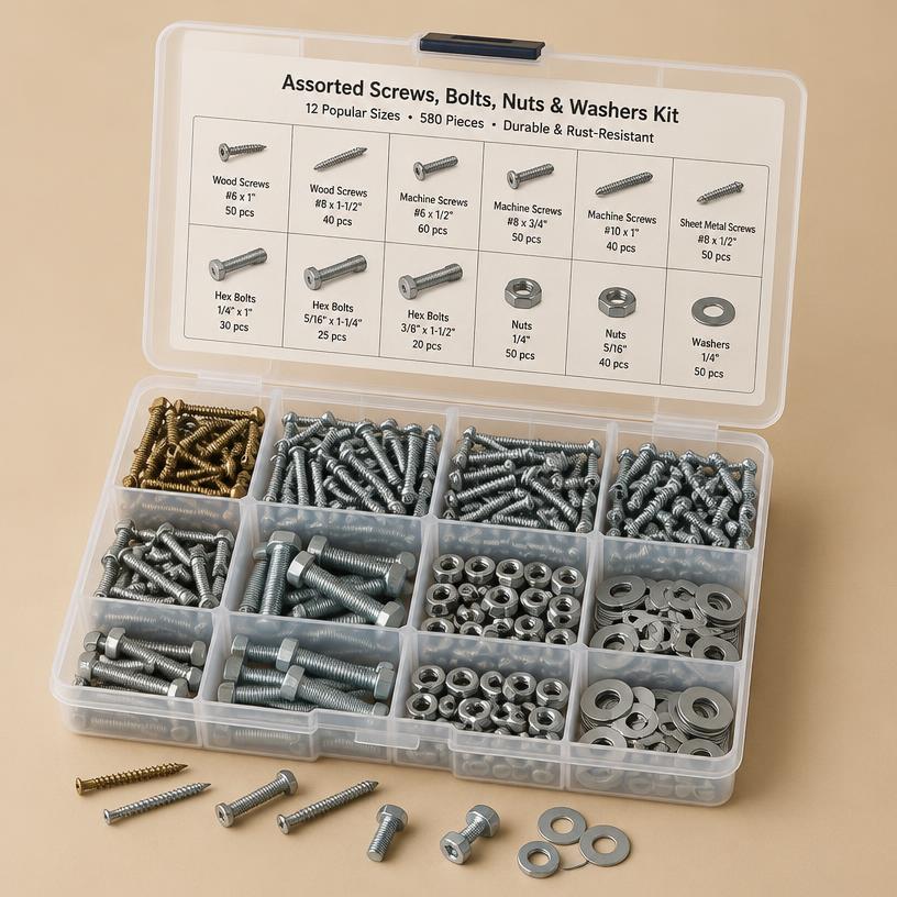 Kit Parafusos, Porcas e Arruelas 580 Peças